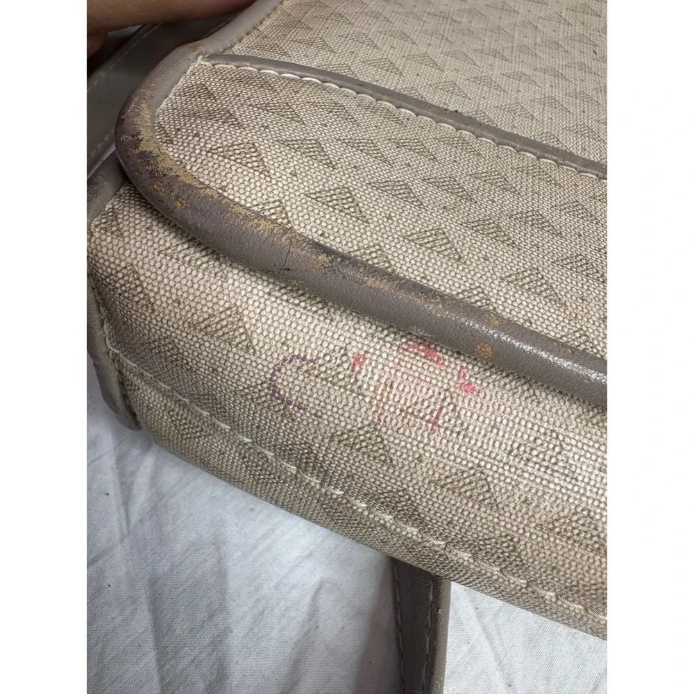 Liz Claiborne Tan Monogram Shoulder Bag Genuine Leather Trim